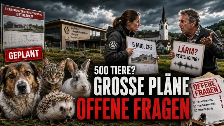 Tierschutzzentrum Thurgau in Bethlehem geplant: Platz für bis zu 500 Tiere 32 Geplantes Tierschutzzentrum Thurgau in Bethlehem mit Hund, Katze, Kaninchen und Igel sowie Hinweisen auf Finanzierung, Lärm und offene Bewilligungsfragen.