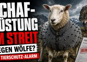 Kettenhemd für Schafe schützt ein Schaf vor einem angreifenden Wolf und steht wegen tierschutzrechtlicher Bedenken in der Kritik.