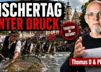 Memminger Fischertag unter Druck: Fischer im Memminger Stadtbach und Thomas D als Unterstützer der PETA-Forderung.