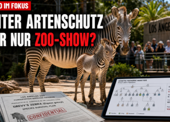 Grevy-Zebra-Fohlen L.A. Zoo: Ein neugeborenes Grevy-Zebra-Fohlen im L.A. Zoo steht neben seiner Mutter in einem modernen Gehege.