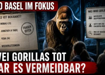 Gorilla-Baby Zoo Basel: Silberrücken vor Besuchern mit Hinweistafeln zu zwei Todesfällen und der Frage, ob das Drama vermeidbar war.