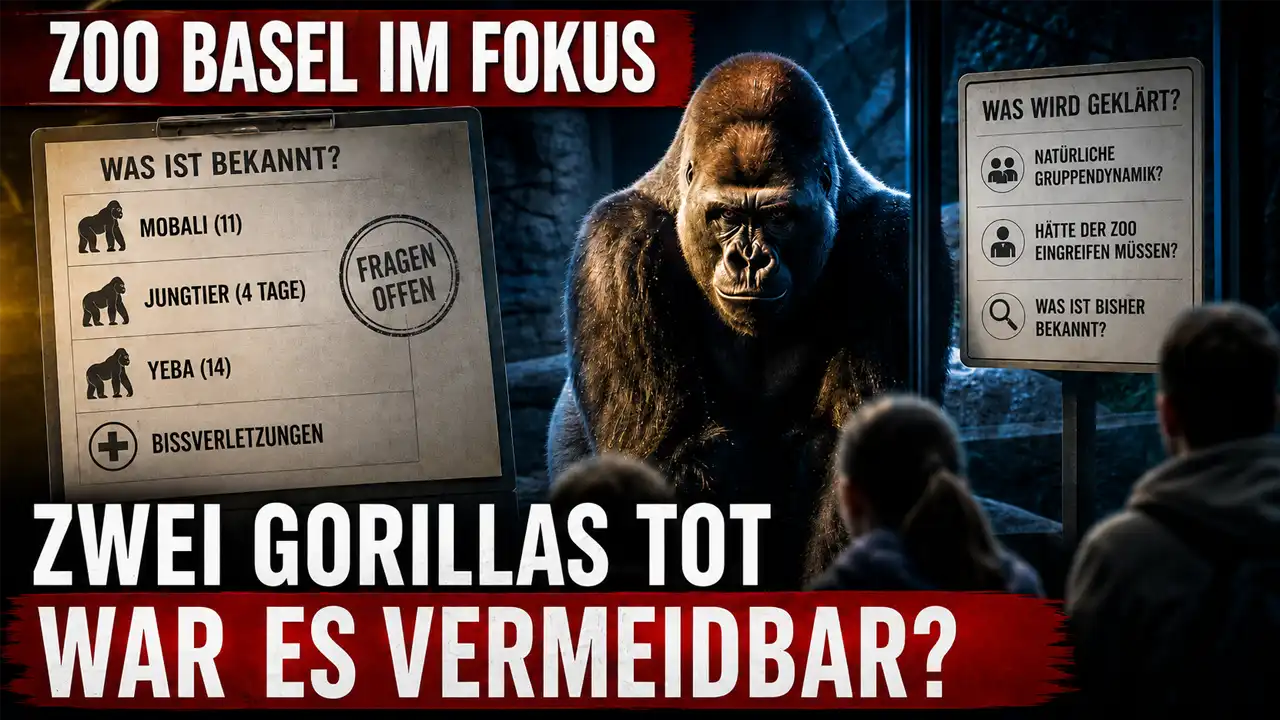 Gorilla-Baby Zoo Basel: Silberrücken vor Besuchern mit Hinweistafeln zu zwei Todesfällen und der Frage, ob das Drama vermeidbar war.