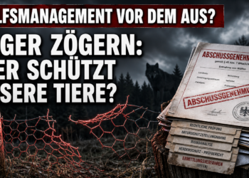 Ein zerrissener Weidezaun und eine behördliche Abschussgenehmigung symbolisieren die schwierige Wolfsentnahme Sachsen-Anhalt.