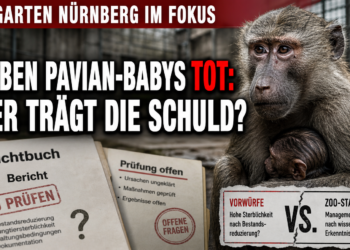 Tiergarten Nürnberg: Sieben tote Pavianbabys – NGO-Vorwürfe bleiben unbelegt 16 Tiergarten Nürnberg Paviane: Eine besorgte Pavianmutter im Tiergarten Nürnberg vor Dokumenten zur Zuchtbuch-Analyse.