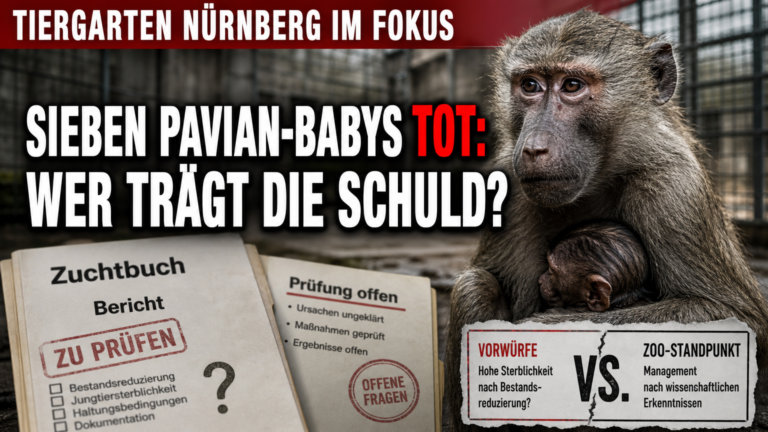 Tiergarten Nürnberg Paviane: Eine besorgte Pavianmutter im Tiergarten Nürnberg vor Dokumenten zur Zuchtbuch-Analyse.