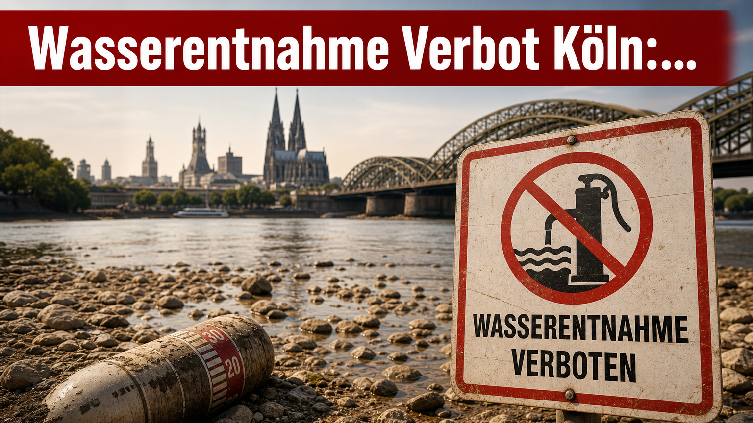 Wasserentnahme Verbot Köln: Schutzmaßnahme gegen sinkende Pegelstände in Sieg, Agger, Rur, Erft und Wupper 1 Ein ausgetrocknetes Flussbett in der Region Köln verdeutlicht das aktuelle Wasserentnahme Verbot Köln.