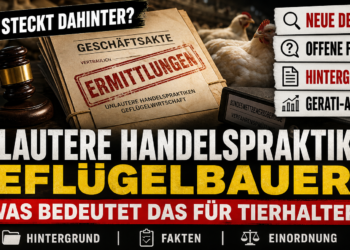 Offizielle Dokumente und ein roter Stempel symbolisieren die Ermittlungen gegen unlautere Handelspraktiken Geflügelbauern in Österreich.
