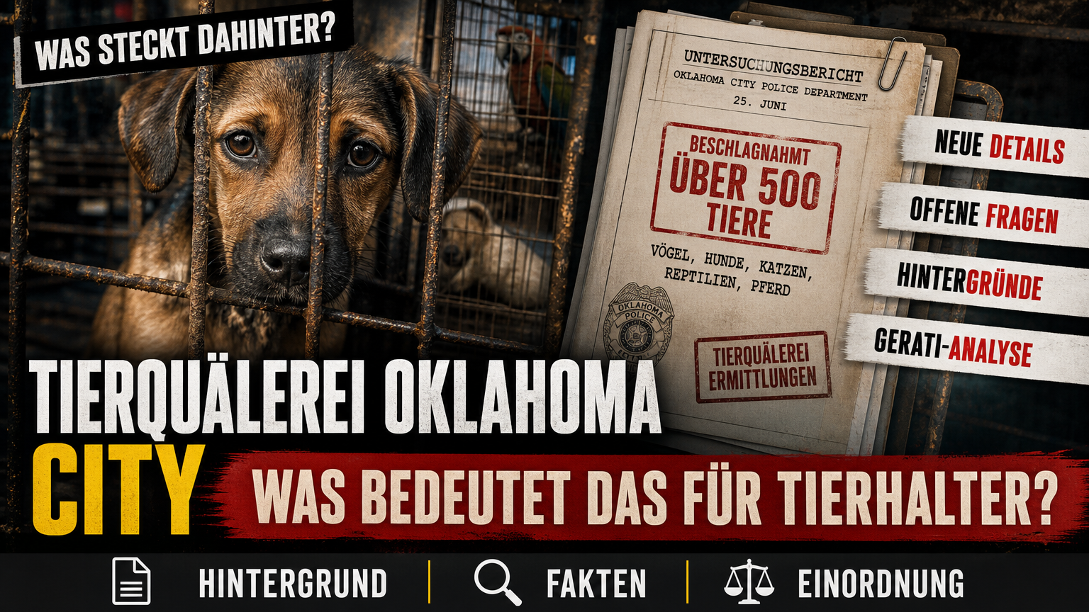 Ein emotionales Bild von Tieren hinter Gittern als Symbol für die Tierquälerei Oklahoma City nach einer Drogenrazzia.