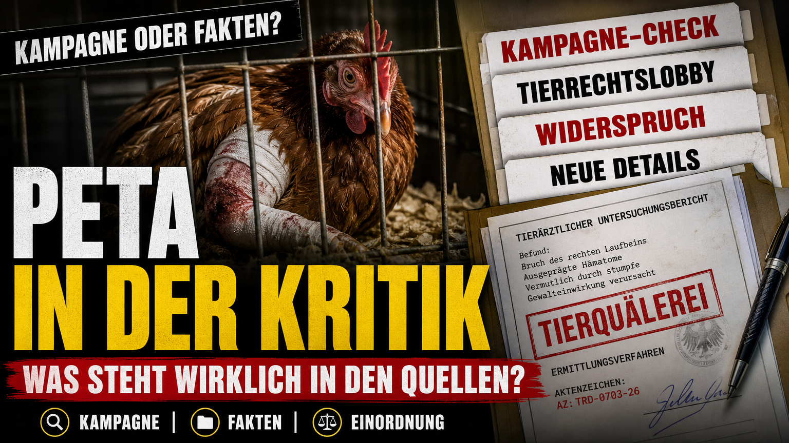 Schwer verletzte Henne als Beweisstück für die Tierquälerei Trendelburg in einem behördlichen Untersuchungsbericht.