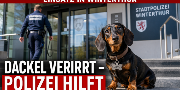 Stadtpolizei Winterthur findet Dackel in Oberwinterthur und übergibt ihn der Halterin 11 Ein entlaufener Dackel sitzt sicher vor der Wache der Stadtpolizei Winterthur nach seiner Rettung.