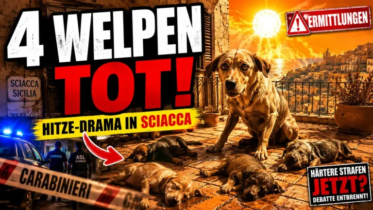 Welpen sterben durch Hitze in Sciacca: Vier tote Welpen auf einer überhitzten Terrasse, während Behörden ermitteln.