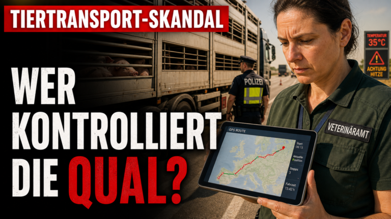 Ein Veterinär kontrolliert bei Hitze die GPS-Daten eines LKW, um die Einhaltung der Tiertransporte zu überprüfen.