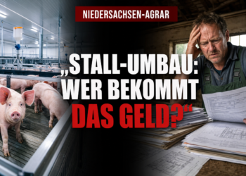 Niedersachsen erhöht Stallbauförderung um 20,7 Mio. Euro – viele Schweinehalter wohl außen vor 14 Ein Landwirt betrachtet skeptisch die komplexen Unterlagen zur Stallbauförderung Niedersachsen in einem traditionellen Stall.