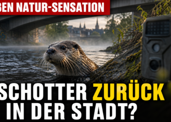 Fischotter Gießen: Ein seltener Fischotter in Gießen, aufgenommen durch eine Fotofalle an einem naturnahen Flussufer.
