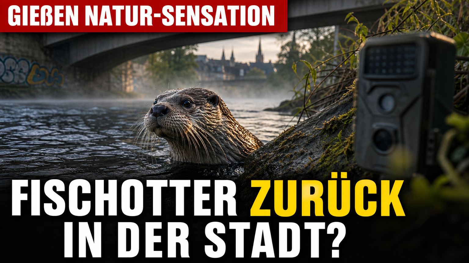 Fischotter Gießen: Ein seltener Fischotter in Gießen, aufgenommen durch eine Fotofalle an einem naturnahen Flussufer.
