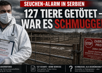 Ein Veterinär bei der Kontrolle nach dem Ausbruch der Schaf- und Ziegenpocken Serbien auf einem betroffenen Bauernhof.