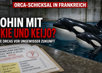 Die Orcas Wikie und Keijo in einem Betonbecken als Symbol für die Debatte um Orcas in Gefangenschaft.