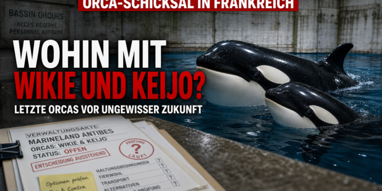 Die Orcas Wikie und Keijo in einem Betonbecken als Symbol für die Debatte um Orcas in Gefangenschaft.