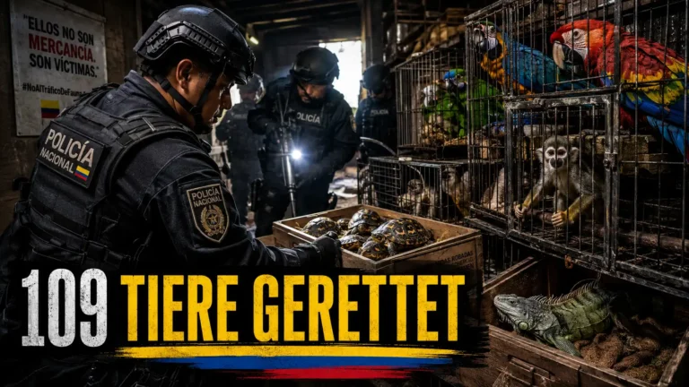 Illegaler Wildtierhandel Kolumbien: Polizei sichert bei einer Razzia 109 Wildtiere aus Käfigen und Transportboxen.