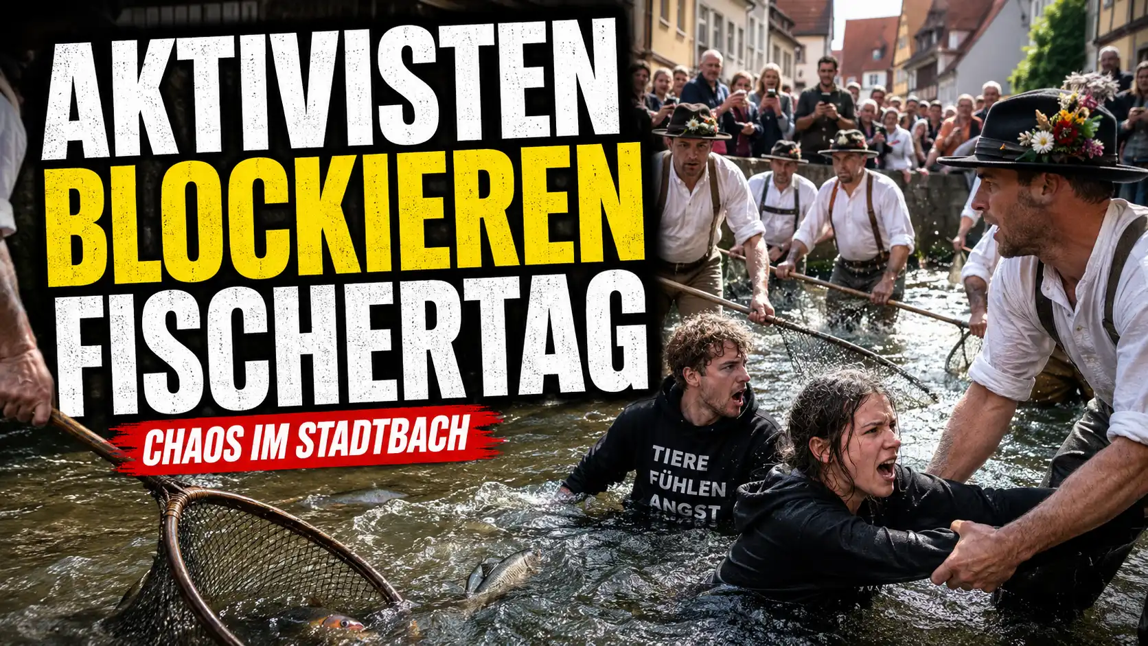 Captain Paul Watson Foundation Memmingen: Aktivisten blockieren beim Fischertag den Stadtbach und sorgen für eine Eskalation.