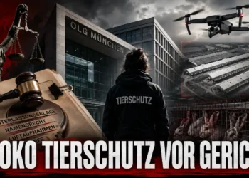 Soko Tierschutz vor dem OLG München: Streit um Namensnennung, Drohnenaufnahmen und unbelegte Vorwürfe 17 Soko Tierschutz OLG München: Titelbild mit Gericht, Drohne, Kaninchenanlage und Symbolen für den Rechtsstreit.
