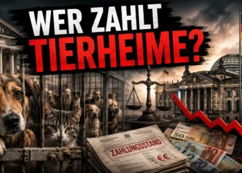 Titelbild zum Thema Tierheim Finanzierung Bund: Hund und Katze hinter Gitterstäben, dazu Geldscheine, Justizwaage und Reichstagsgebäude.