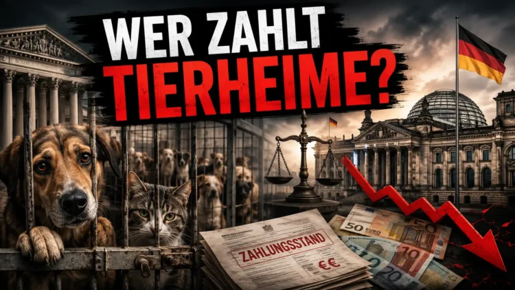 Tierschutzbund verklagt den Bund: Wer muss Deutschlands Tierheime finanzieren? 33 Titelbild zum Thema Tierheim Finanzierung Bund: Hund und Katze hinter Gitterstäben, dazu Geldscheine, Justizwaage und Reichstagsgebäude.