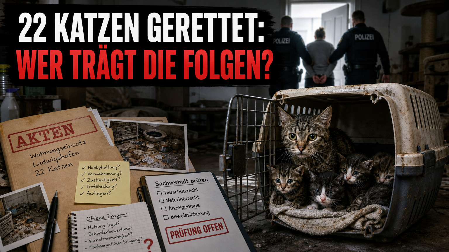 Polizeieinsatz bei der Rettung von 22 verwahrloste Katzen Ludwigshafen aus einer Wohnung