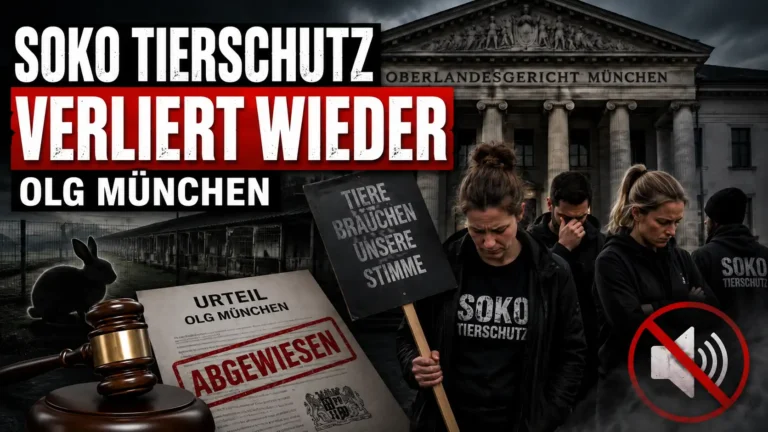 SOKO Tierschutz OLG Niederlage vor dem Oberlandesgericht München mit Gericht, Urteil, Aktivisten und Kaninchenanlage.