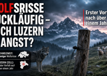 Ein symbolischer Weidezaun in den Schweizer Alpen als Schutzmassnahme gegen Wolfsrisse Schweiz.