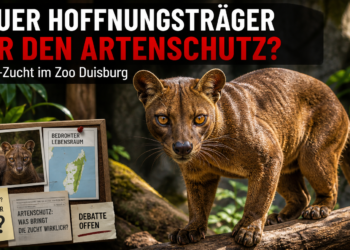 Zoo Duisburg Fossa: Das Fossa-Männchen Zaza im Zoo Duisburg als Teil des internationalen Erhaltungszuchtprogramms.