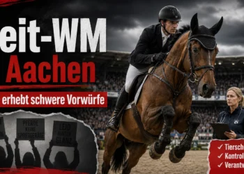 „Druck und Gewalt“: PETA erhebt schwere Vorwürfe gegen Reit-WM in Aachen – Behörden widersprechen 15 Reit-WM in Aachen mit Springreiter, Pferd, Veterinärkontrolle und Hinweis auf schwere PETA-Vorwürfe.