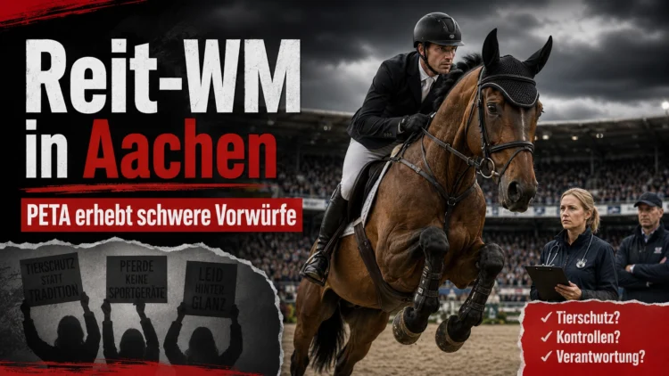 „Druck und Gewalt“: PETA erhebt schwere Vorwürfe gegen Reit-WM in Aachen – Behörden widersprechen 32 Reit-WM in Aachen mit Springreiter, Pferd, Veterinärkontrolle und Hinweis auf schwere PETA-Vorwürfe.