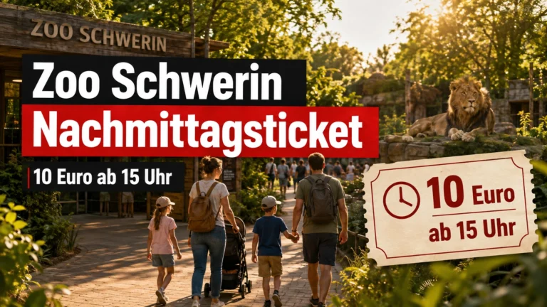 Zoo Schwerin Nachmittagsticket für 10 Euro ab 15 Uhr mit Zoobesuchern und Asiatischem Löwen im Abendlicht.