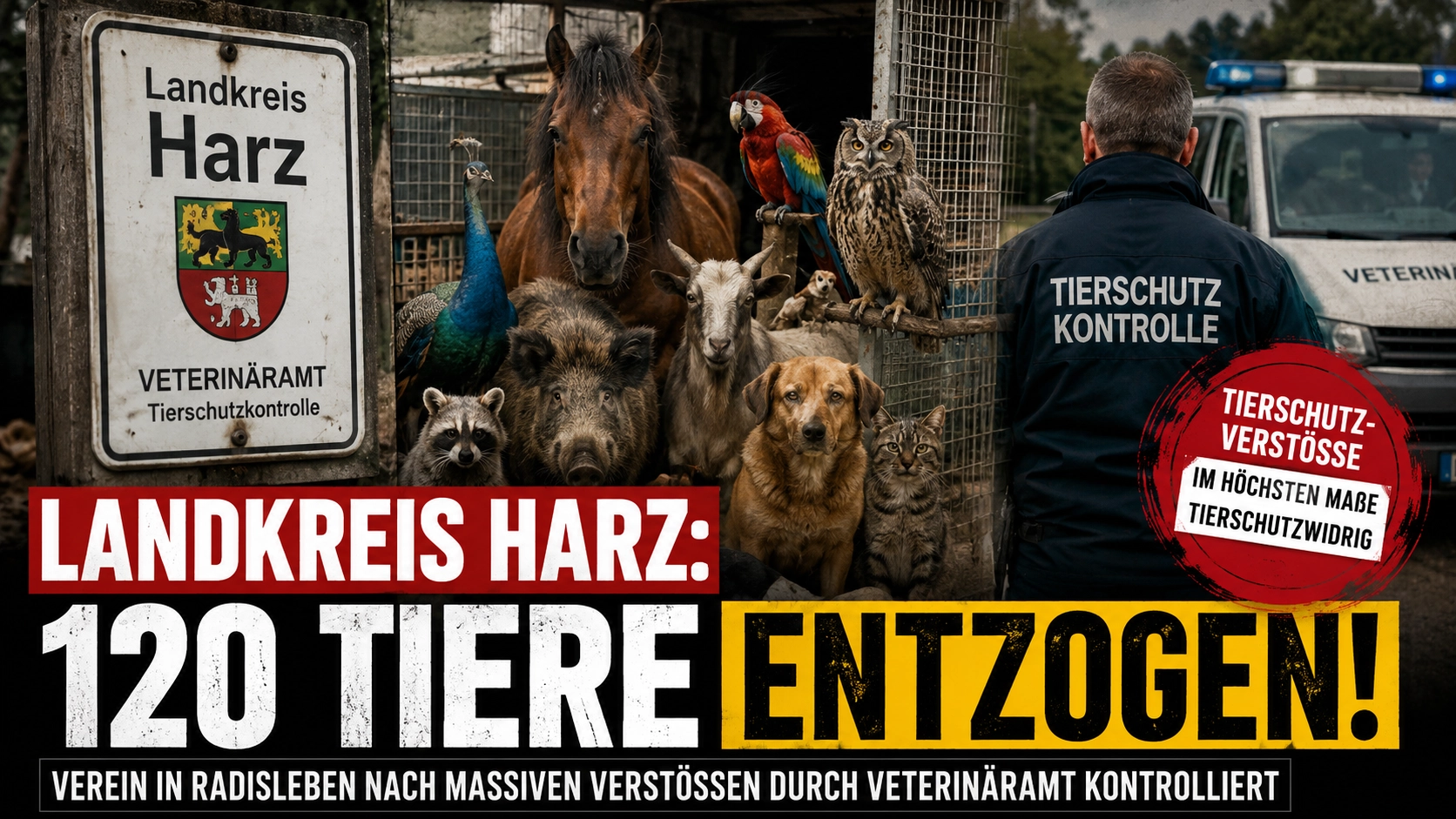 Landkreis Harz 120 Tiere: Titelbild zur Fortnahme zahlreicher Haus-, Wild- und Exotentiere nach einer Kontrolle des Veterinäramts.