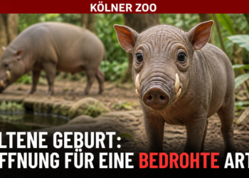 Sulawesi-Hirscheber Kölner Zoo: Muttertier mit Ferkel Peri im naturnahen Gehege des Kölner Zoos.