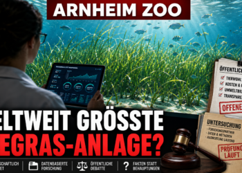 Ein Forscher beobachtet das neue Seegras-Aquarium im Burgers’ Zoo Arnheim mit wissenschaftlichen Daten auf einem Tablet.