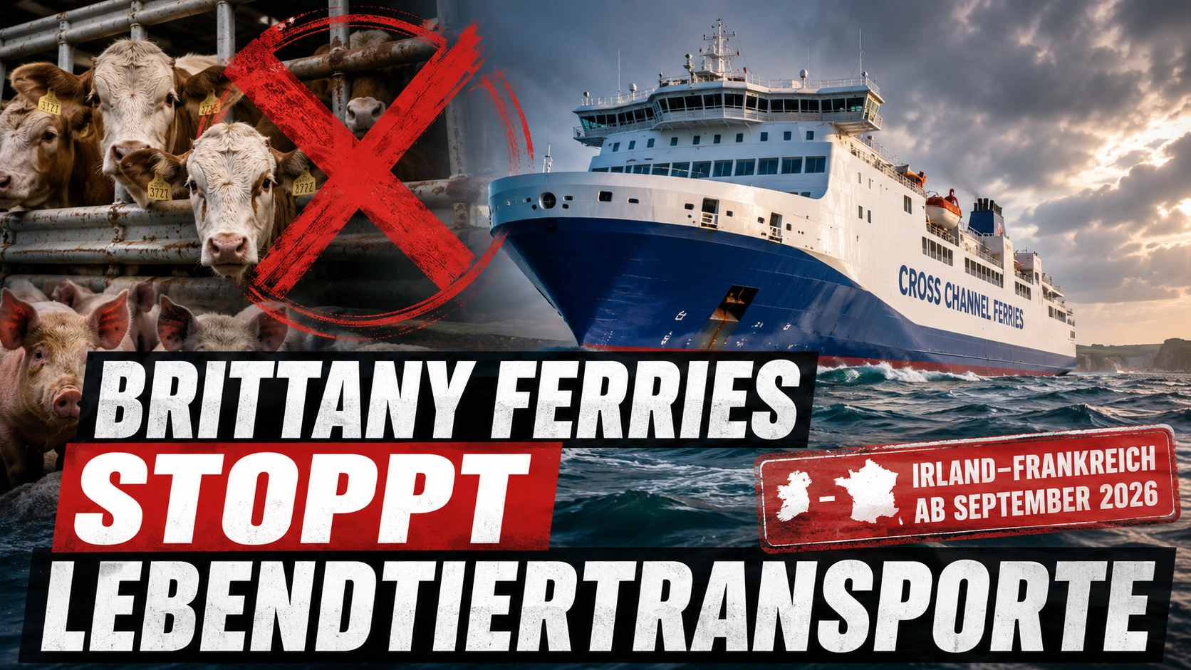 Brittany Ferries Lebendtiertransporte: Fähre mit Rindern und Schweinen vor dem Ende der Transporte zwischen Irland und Frankreich