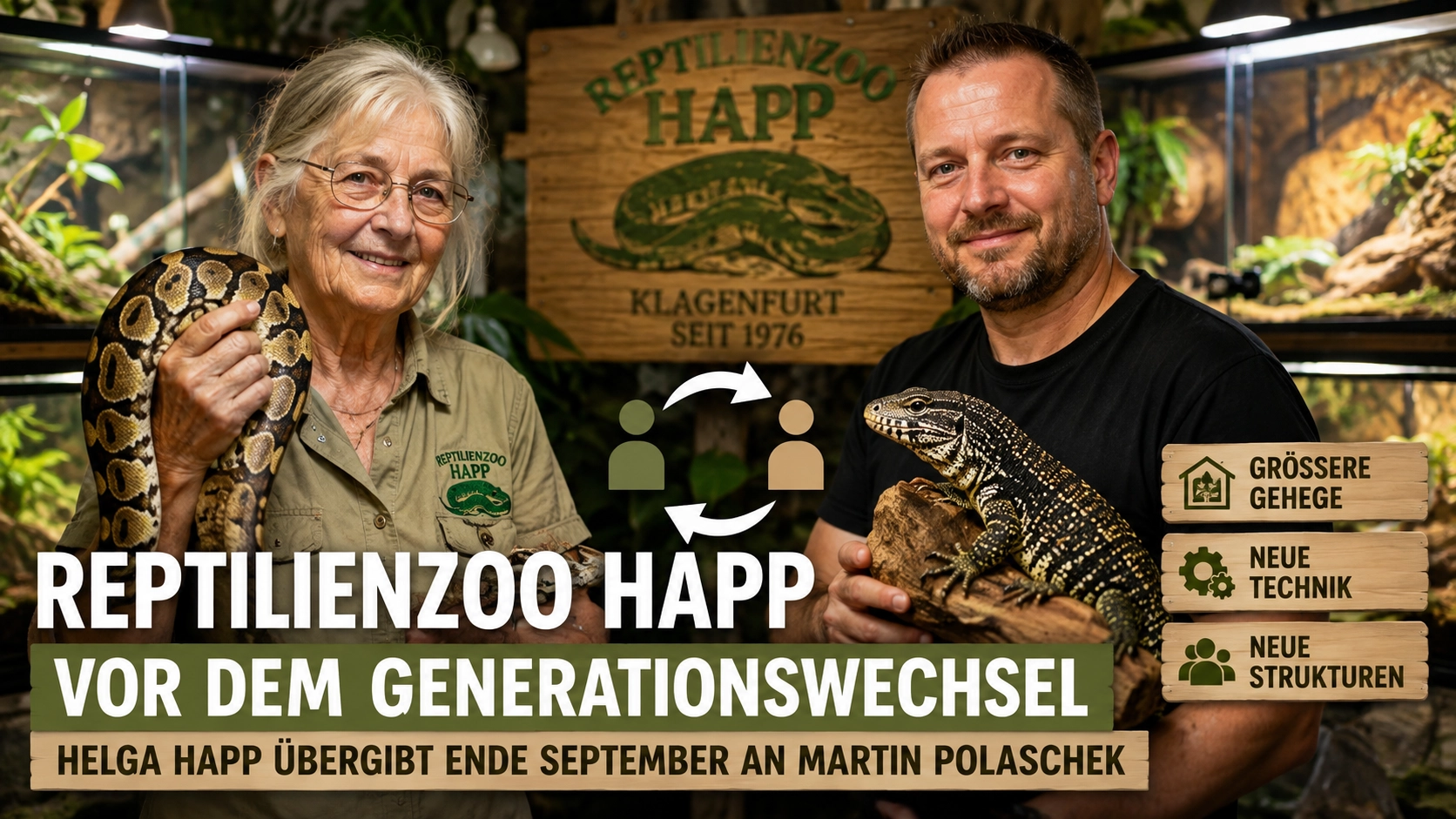 Reptilienzoo Happ vor dem Generationswechsel: Helga Happ übergibt den Klagenfurter Zoo an Martin Polaschek.