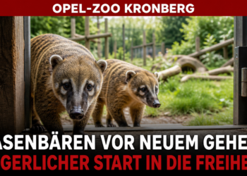 Nasenbären Opel-Zoo: Die Nasenbären Bruno und Maja erkunden vorsichtig ihr neues Freigelände im Opel-Zoo.