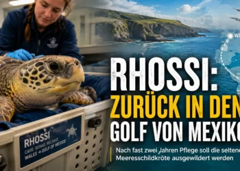 Atlantik-Bastardschildkröte Rhossi vor ihrer geplanten Rückkehr von Wales in den Golf von Mexiko.