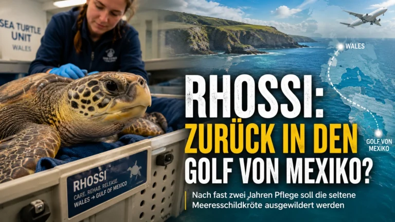 Atlantik-Bastardschildkröte Rhossi vor ihrer geplanten Rückkehr von Wales in den Golf von Mexiko.