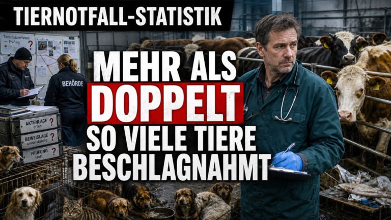 Ein Veterinär dokumentiert eine Tierbeschlagnahmung in einer provisorischen Unterbringung aufgrund von Tierschutzverstößen.