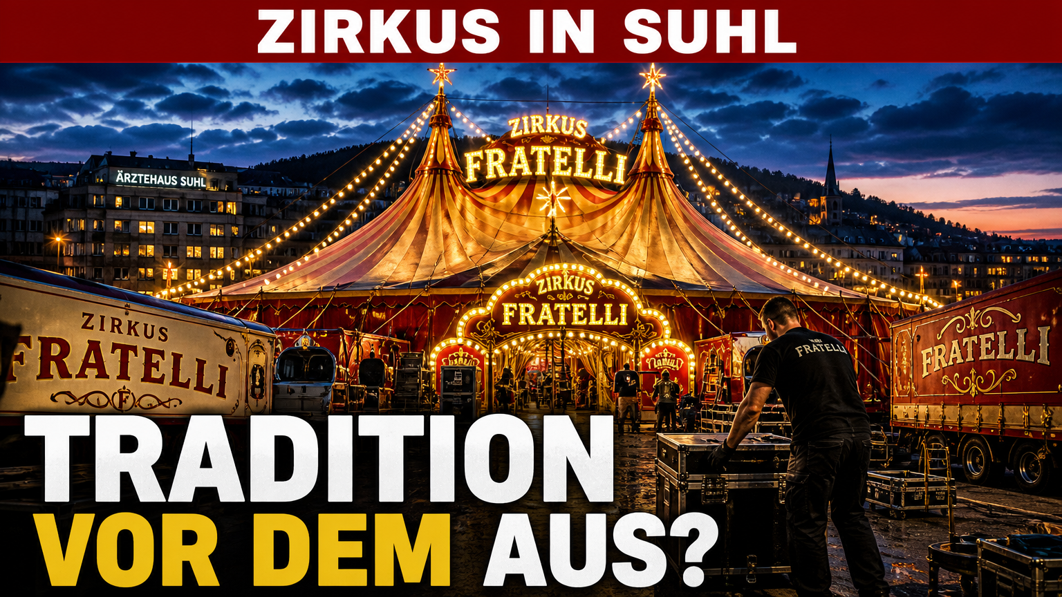 Das festlich beleuchtete Zelt vom Zirkus Fratelli bei der Ankunft in Suhl.