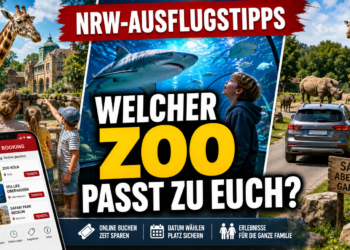 Zoos in NRW: Zehn Ausflugsziele für Familien – vom Kölner Zoo bis zum Aquazoo 13 Familie bei einem Ausflug in einem der vielfältigen Zoos in NRW mit digitaler Ticketbuchung