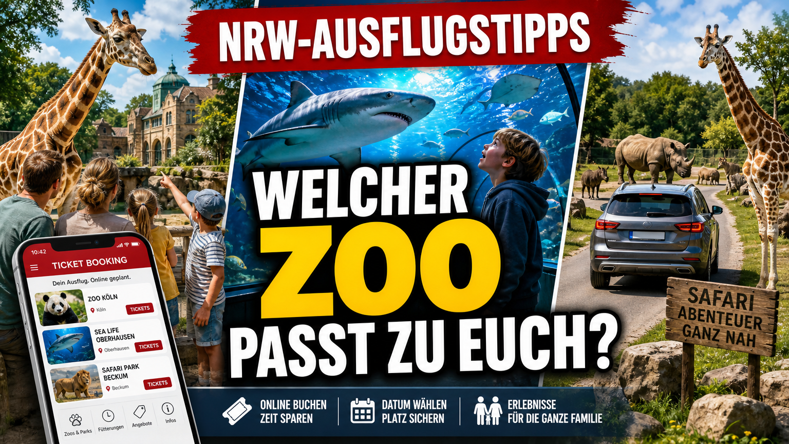 Zoos in NRW: Zehn Ausflugsziele für Familien – vom Kölner Zoo bis zum Aquazoo 1 Familie bei einem Ausflug in einem der vielfältigen Zoos in NRW mit digitaler Ticketbuchung