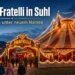 Zirkus Fratelli in Suhl: Premiere unter neuem Namen 5 Titelbild zu Zirkus Fratelli in Suhl mit beleuchtetem Zirkuszelt am Abend und Besuchern vor der Premiere unter neuem Namen.