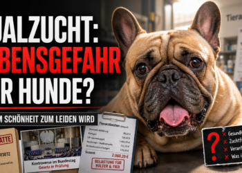 Eine kurzköpfige Französische Bulldogge in einer Tierarztpraxis als Symbol für die gesundheitlichen Folgen der Qualzucht bei Haustieren.