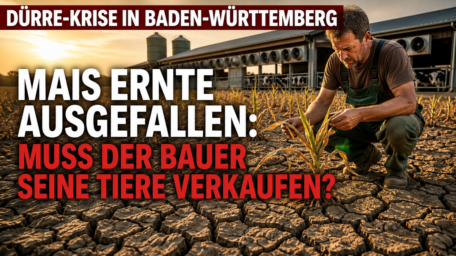 Dürre Milchviehhaltung Baden-Württemberg: Landwirt betrachtet auf einem ausgetrockneten Feld die Folgen der Dürre in der Milchviehhaltung in Baden-Württemberg.