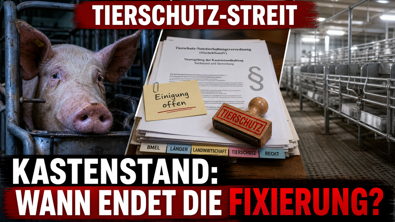 Eine Sau im Kastenstand während der Debatte um die Neuregelung der Kastenstandhaltung bei Sauen